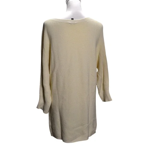 Talbots Cream Ribbed Boat Neck Dolman Sleeve Long Line Sweater Size‎ L - Picture 2 of 5
